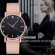 Load image into Gallery viewer, Montre femmes robe en acier inoxydable bande analogique Quartz montre-bracelet mode luxe dames or Rose montre horloge analogique